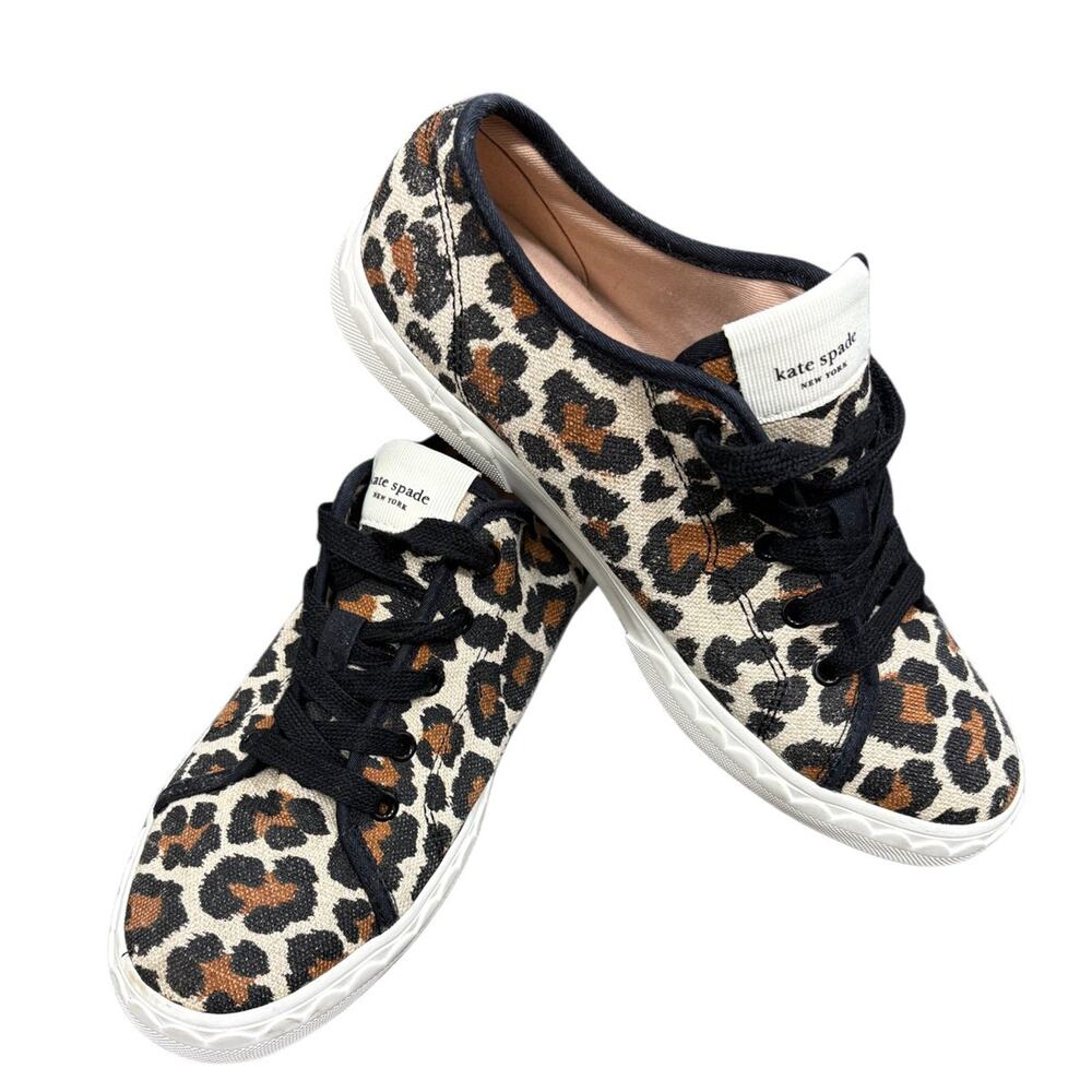 Kate Spade New York Leopard Print Canvas Lace-Up Sneakers Size 7.5 - Picture 2 of 5